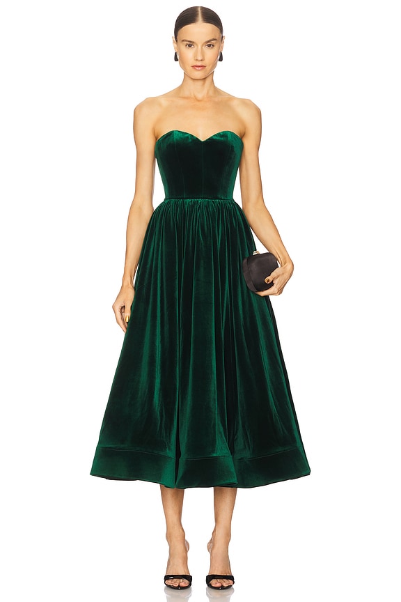 view 2 of 4 ROBE MIDI EN VELOURS INARA in Emerlad Green
