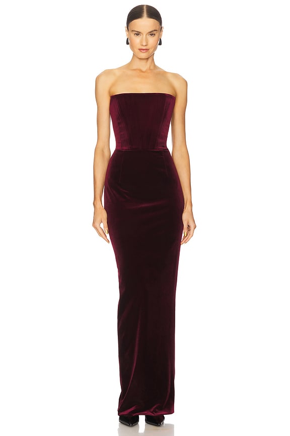 view 2 of 4 Florentina Strapless Velvet Gown in Burgundy