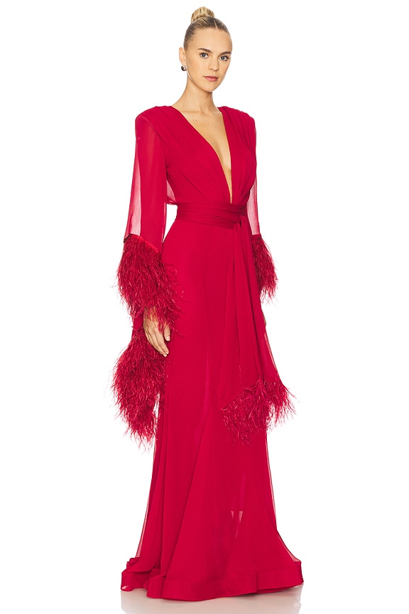 view 2 of 3 Geisha V-Neck Gown in Red