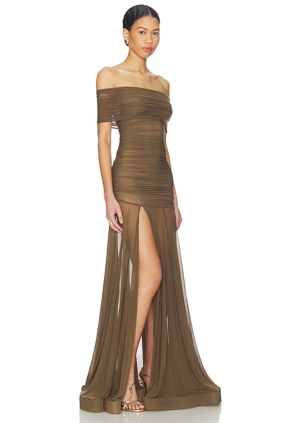 view 2 of 3 Dakar Off Shoulder Sheer Maxi Dress in Khaki