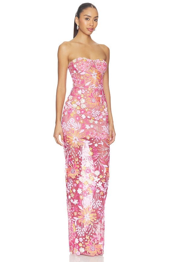 view 2 of 4 Mallorca Sequin Dahlia Strapless Maxi Dress in Pink Multi