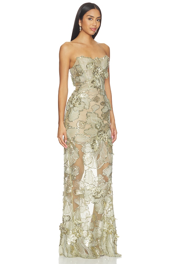view 2 of 4 Tiffany Sequin Floral Farah Strapless Maxi Dress in Sage