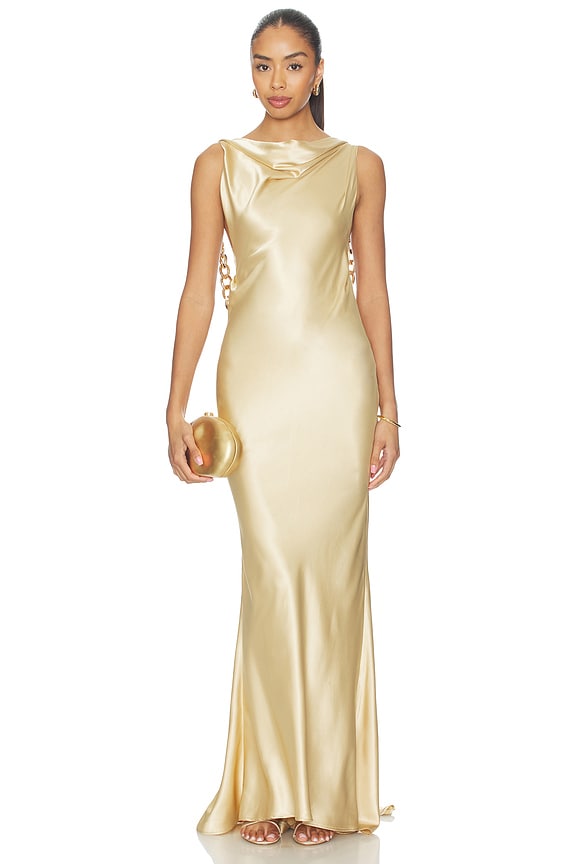 view 2 of 4 Vivien Chain Low Back Gown in Gold