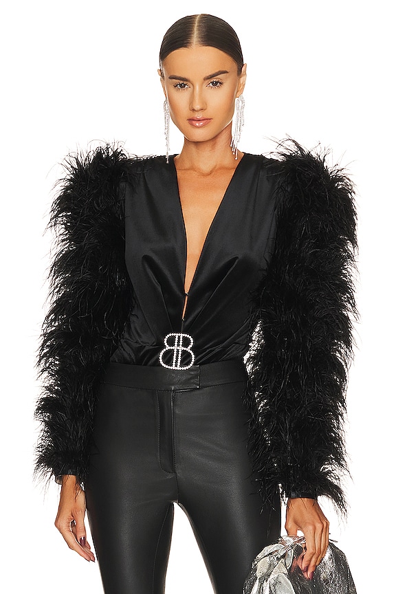 view 2 of 6 Leonie Noir Feather Bodysuit in Black