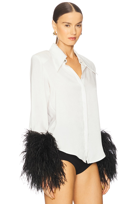 view 2 of 4 TOP AVEC GALON ORNÉ DE PLUMES BLAIR in White