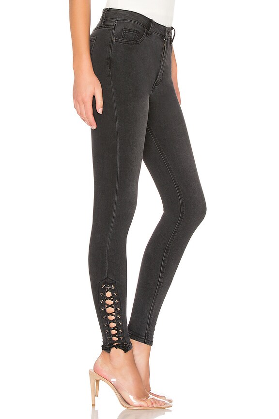 view 2 of 4 Madelyn Lace Up Skinny Jeans in Gray Stone Wash