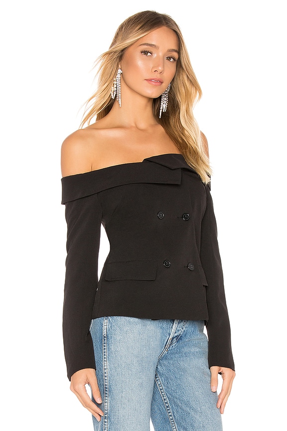view 2 of 4 Tyler Off Shoulder Blazer Top in Black