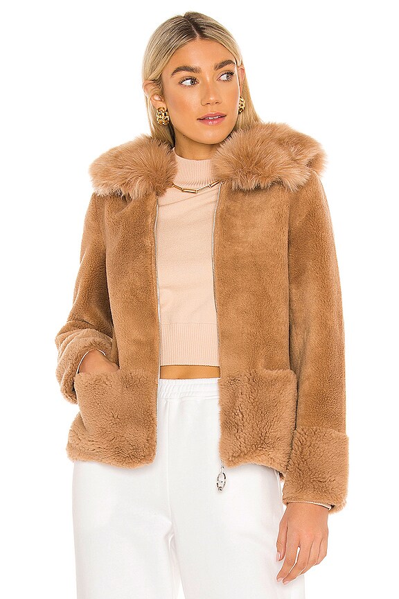 view 1 of 4 Maya Faux Fur Jacket in Beige