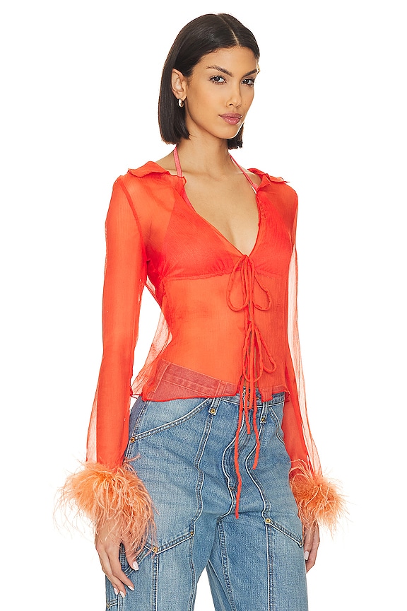 view 2 of 4 Perla Sheer Feather Trim Blouse in Sunset