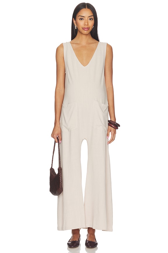 view 2 of 3 Oversized Linen Jumpsuit in Taupe