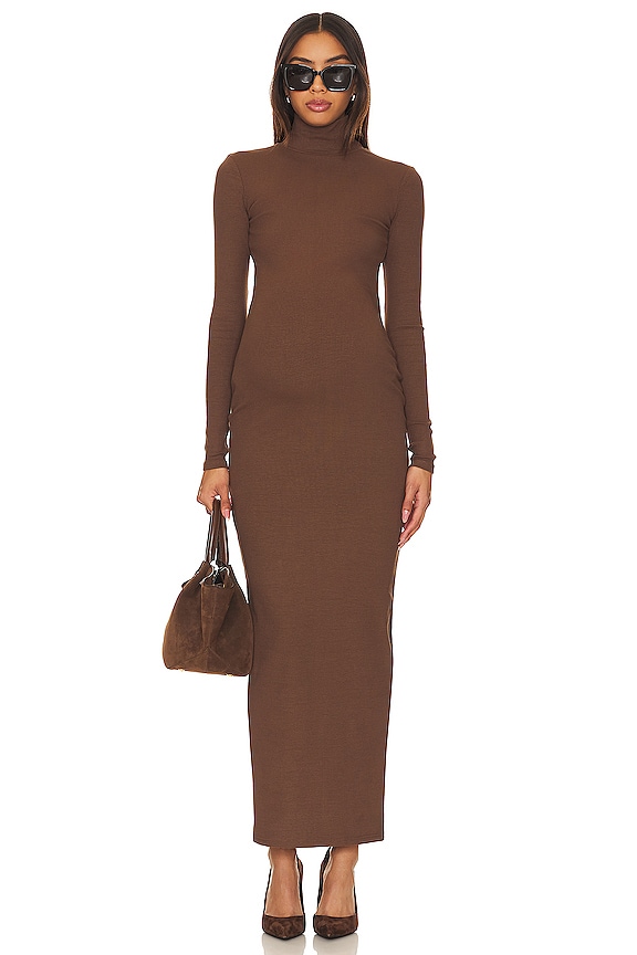 view 2 of 4 Long Sleeve Rib Maternity Dress in Brown
