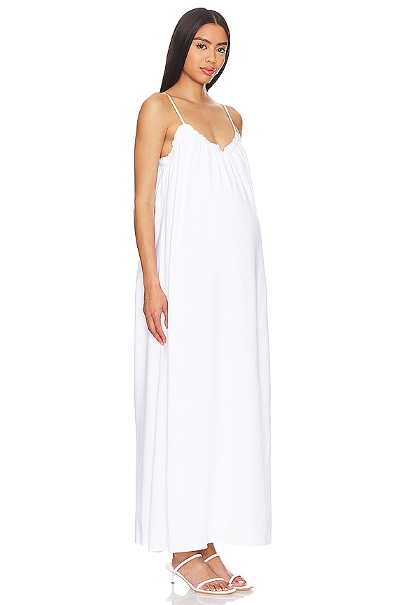view 2 of 3 Linen Maxi Maternity Dress in White