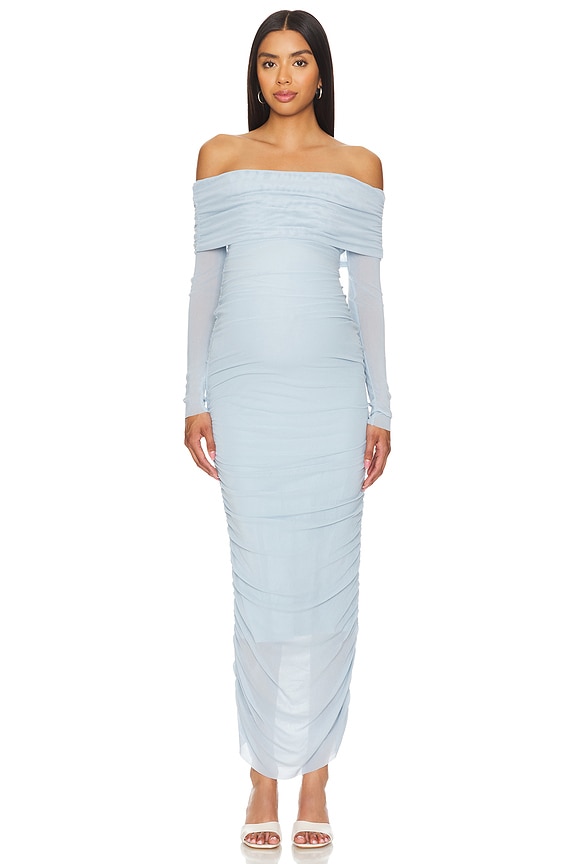 view 2 of 4 Off The Shoulder Mesh Dress in Powder Blue