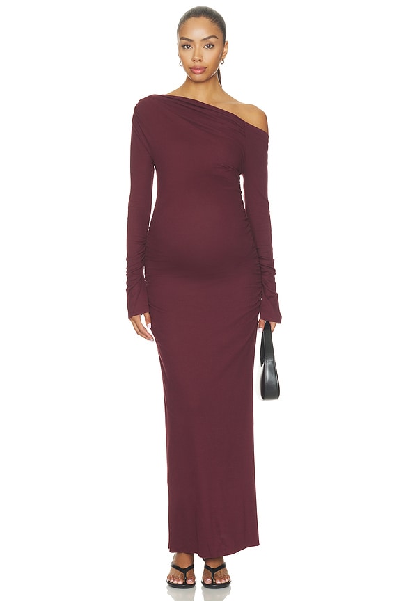 view 2 of 3 Soft Rib Draped Maxi Dress in Burgundy
