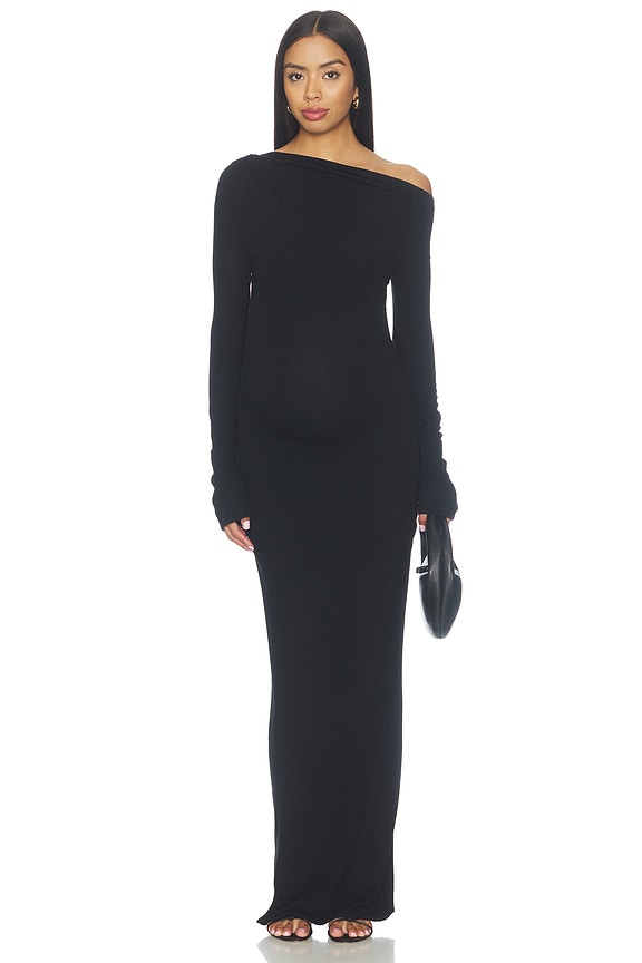 view 2 of 3 Soft Rib Draped Maxi Dress in Black