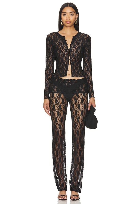 Evelina Velour Cardigan Black