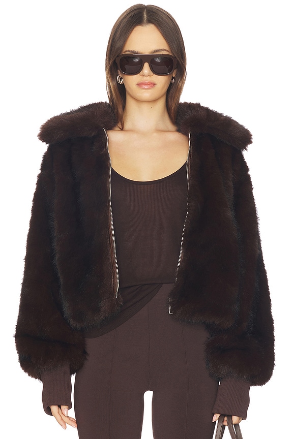 view 2 of 5 Reese Faux Fur Bomber Jacket in Chocolate