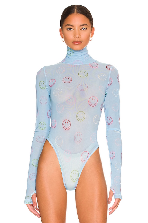 view 2 of 5 Smiley All Around Mesh Bodysuit in Baby Blue