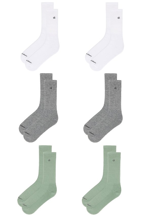 view 2 of 4 6 Pack Basic Cushion Crew Socks in Green Assorted