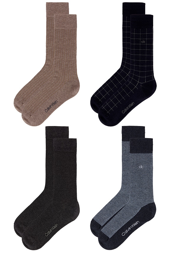 view 2 of 2 4 Pack Textured Flatknit Dress Crew Socks in Blue Multi