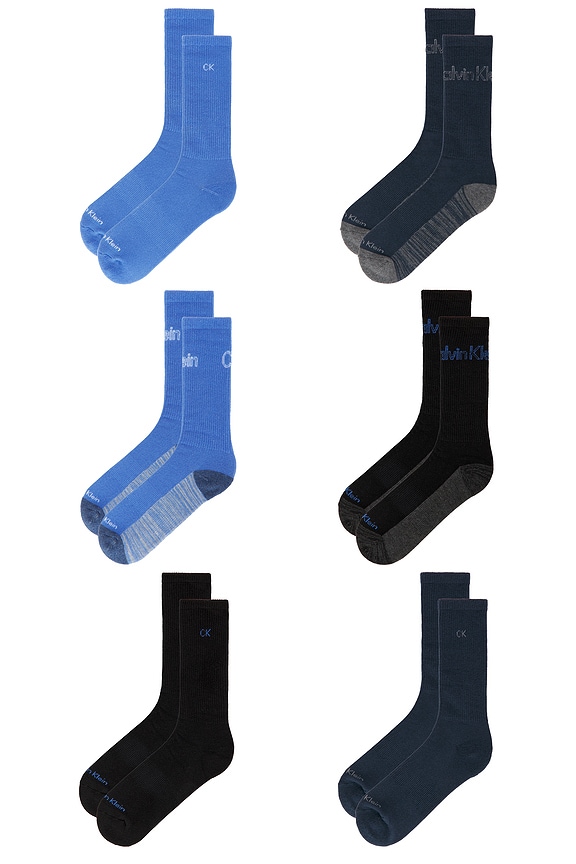 view 2 of 4 6 Pack Recycled Poly Cushion Crew Socks in Blue Assorted