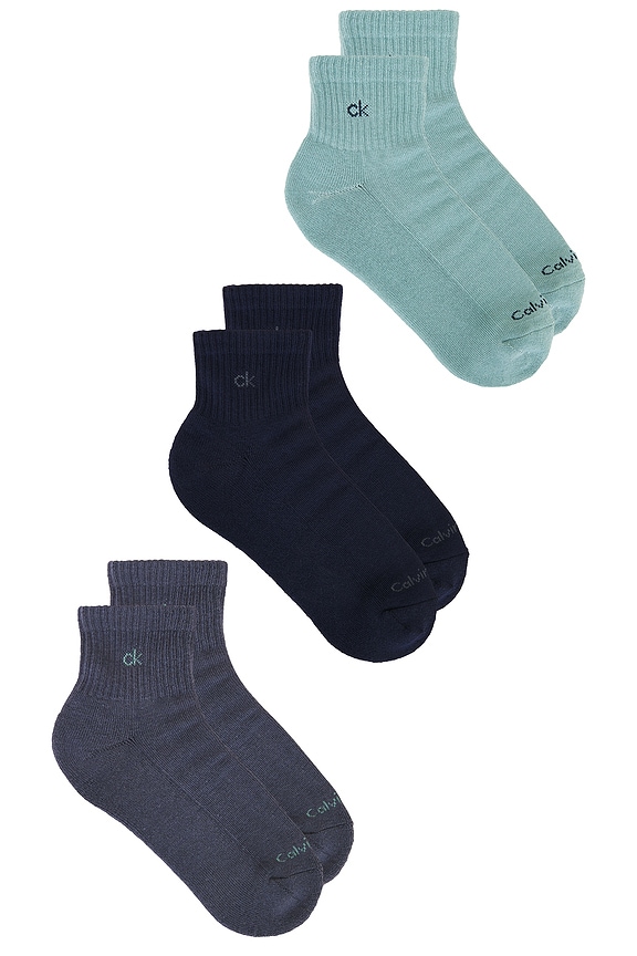 view 2 of 5 6 Pack Basic Cushion Quarter Socks in Blue Assorted