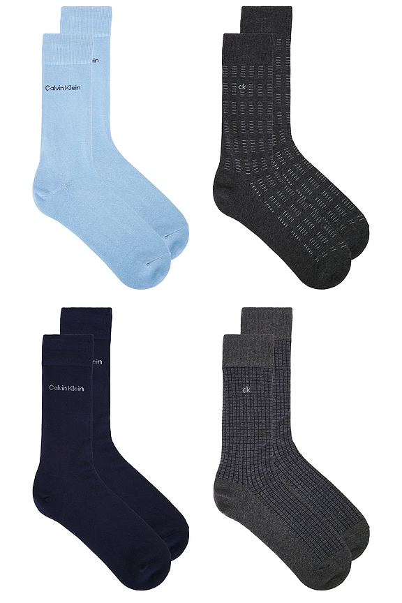 view 1 of 2 4 Pack Combed Cotton Giftbox Dress Crew Socks in Grey Assorted