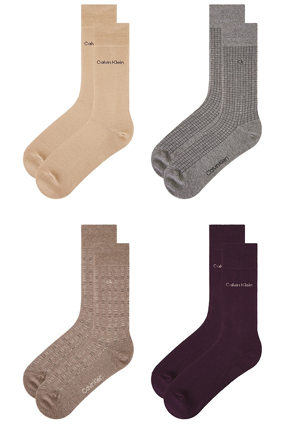 view 2 of 2 4 Pack Combed Cotton Giftbox Dress Crew Socks in Brown Assorted