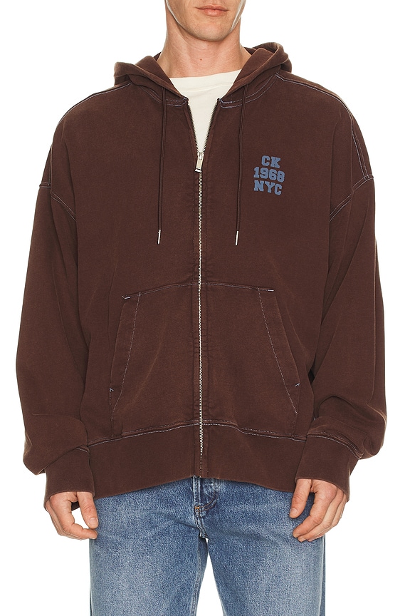 view 2 of 4 Washed Premium Vintage Logo Zip Hoodie in Rich Brown