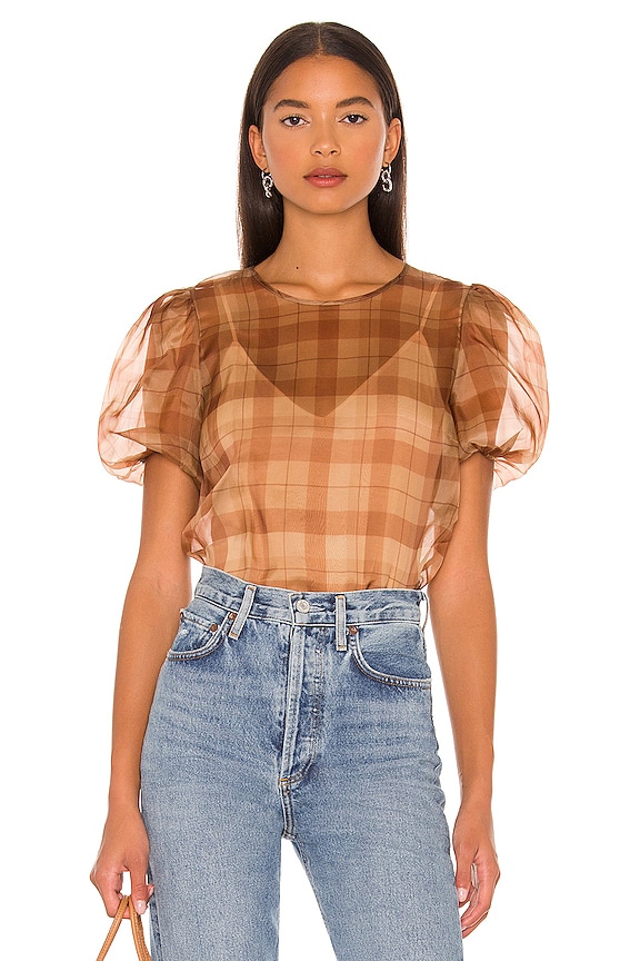 view 1 of 5 Bethany Bodysuit in Beige Plaid
