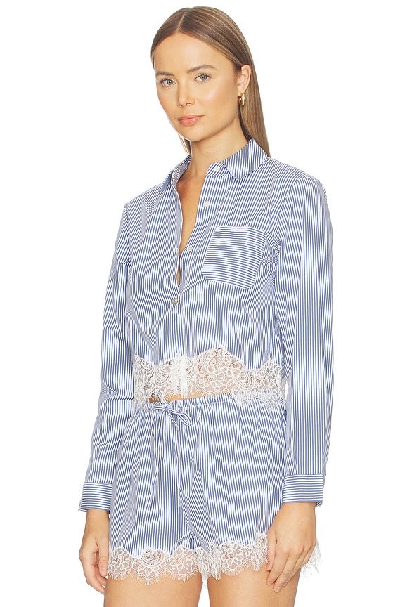 view 2 of 5 Luisa Cropped Button Down Top in Blue Stripe