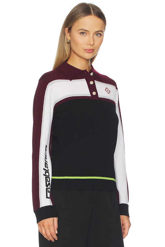 view 2 of 6 Striped Oversized Polo Shirt in Multi in BLACK