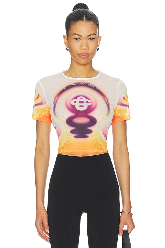 view 1 of 4 Printed Mesh Baby Tee in Sporchid White