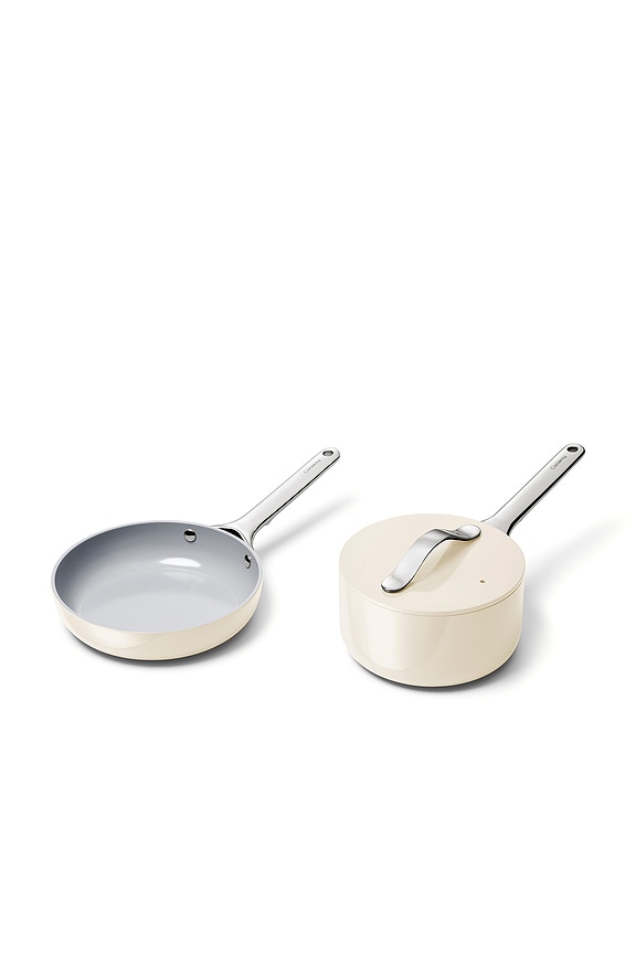 view 2 of 4 Non-stick Ceramic Mini Fry Pan & Mini Sauce Pan Duo in Cream
