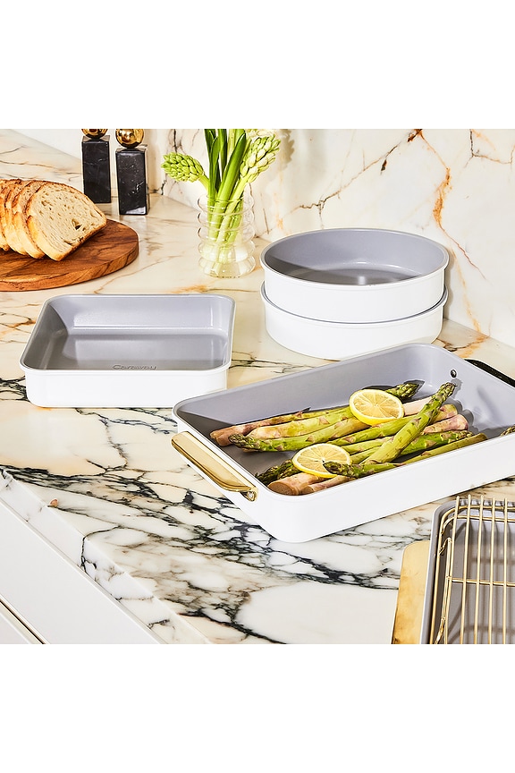 view 2 of 5 Non-toxic Ceramic Non-stick Mega Bakeware Set in White & Gold