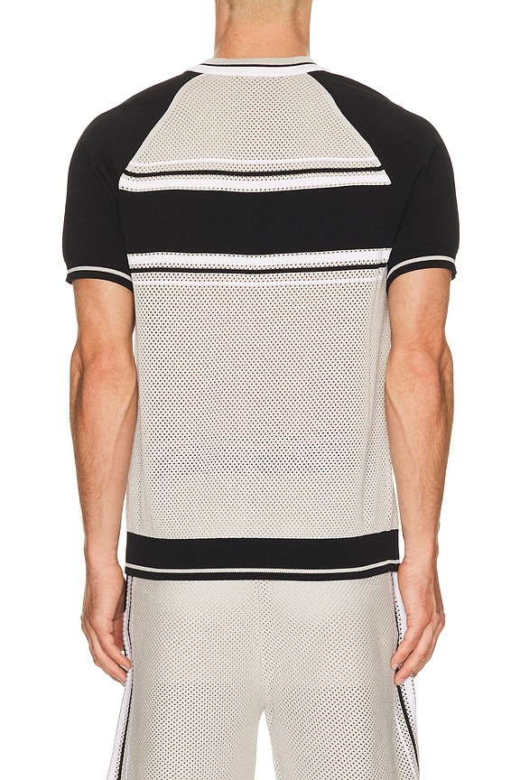 view 2 of 5 Metallic Mesh Stripe Zip Polo in Silver & Black