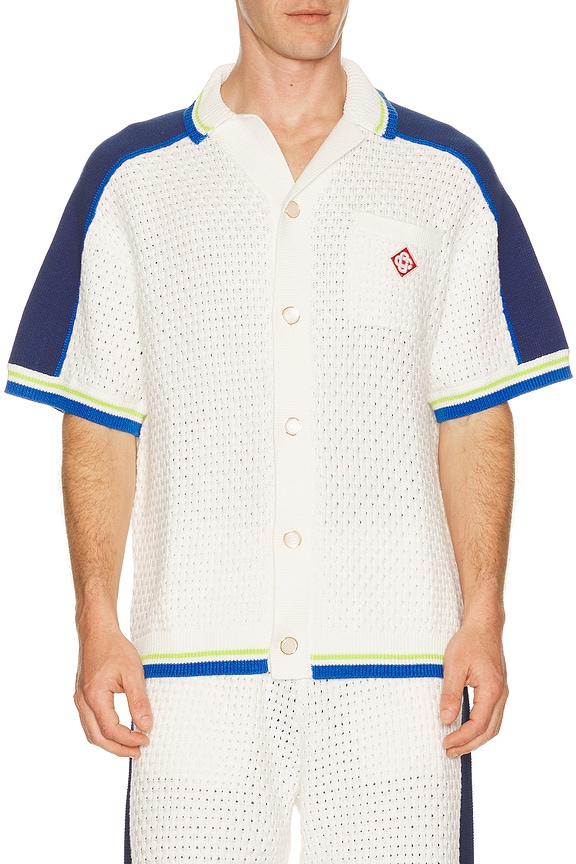 view 1 of 5 Crochet Shirt in White & Blue