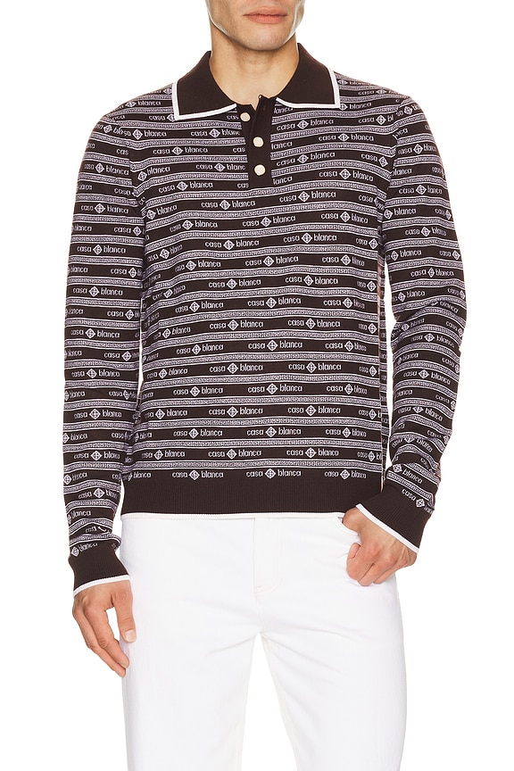 view 1 of 5 Wordmark Long Sleeve Polo in Dark Brown