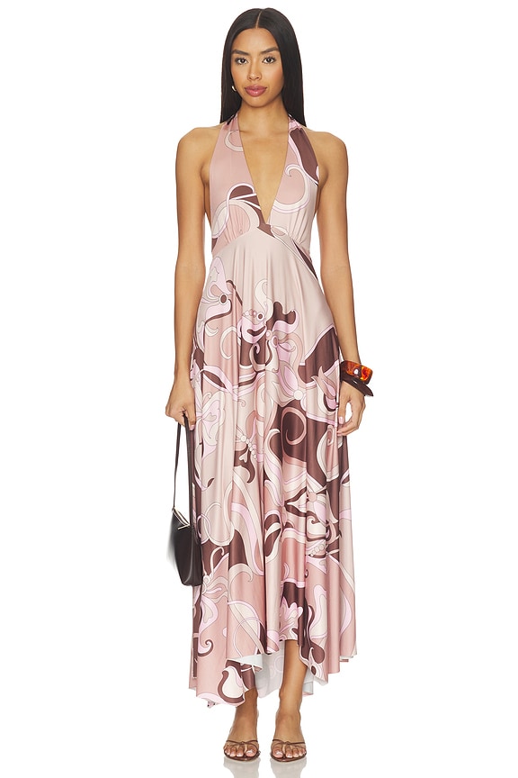 view 1 of 3 Lalique Halter Dress in Deco Mocha