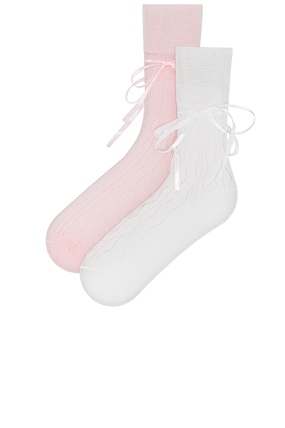 view 2 of 2 LOT DE CHAUSSETTES PREP RIBBON in Pink & Ivory