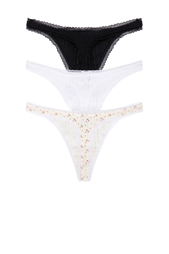 view 2 of 6 LOT DE 3 STRINGS THE 3 PACK THONG in Black, White, & English Rose