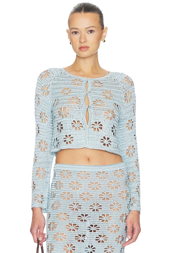 view 1 of 4 Floral Crochet Cardigan in Tide