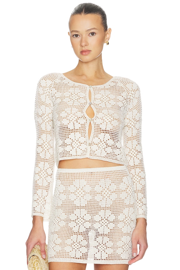 view 1 of 5 Daisy Chain Crochet Cardigan in Natural