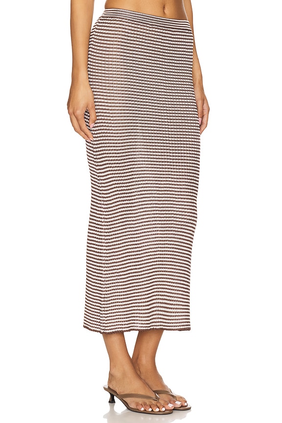 view 2 of 6 Micro Stripe Rib Skirt in Chocolate Stripe