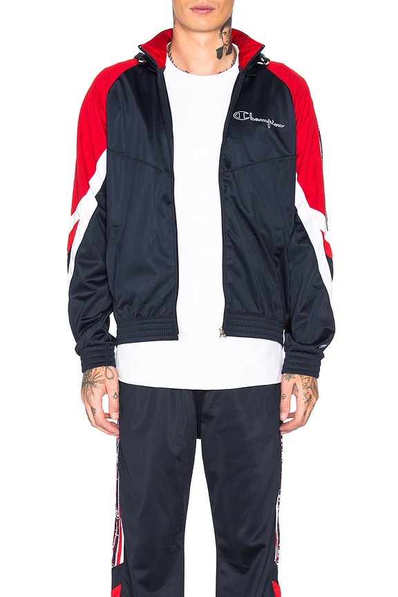 view 2 of 6 Champion Full Zip Hooded Jacket in Navy & Red & White