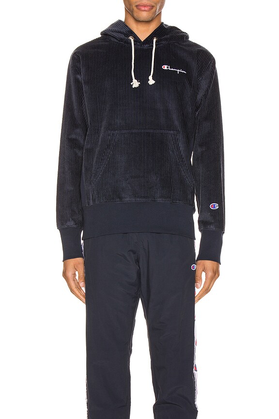 view 1 of 4 Corduroy Hooded Sweatshirt in Navy