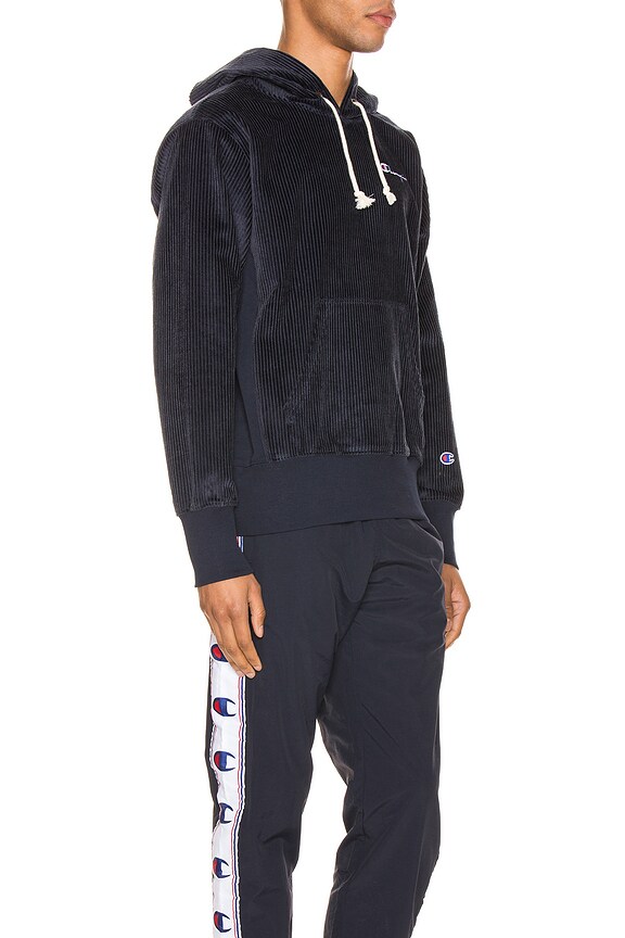 view 2 of 4 Corduroy Hooded Sweatshirt in Navy