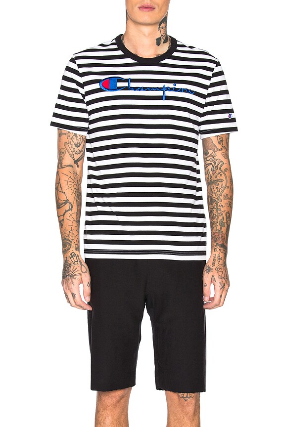 view 1 of 4 CAMISETA LOGO CHAMPION CREWNECK STRIPED in Black & White