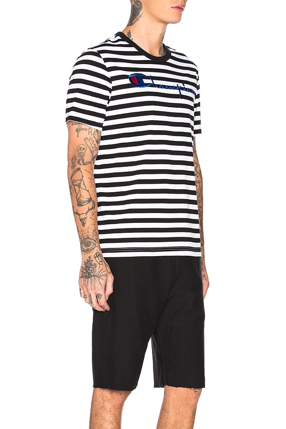 view 2 of 4 CAMISETA LOGO CHAMPION CREWNECK STRIPED in Black & White