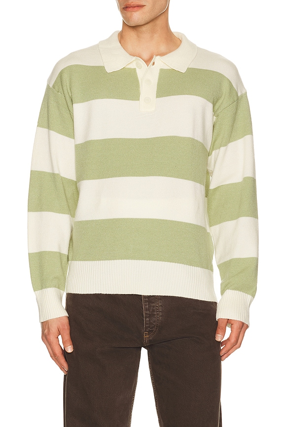 view 1 of 4 Theo Striped Rugby Sweater in Moss